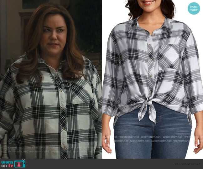 JC Penney Arizona Plaid Shirt worn by Katie Otto (Katy Mixon) on American Housewife