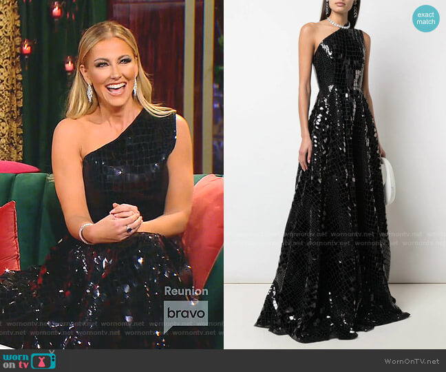 Alex Perry Jasper Sequinned One-Shoulder Gown worn by Stephanie Hollman on The Real Housewives of Dallas