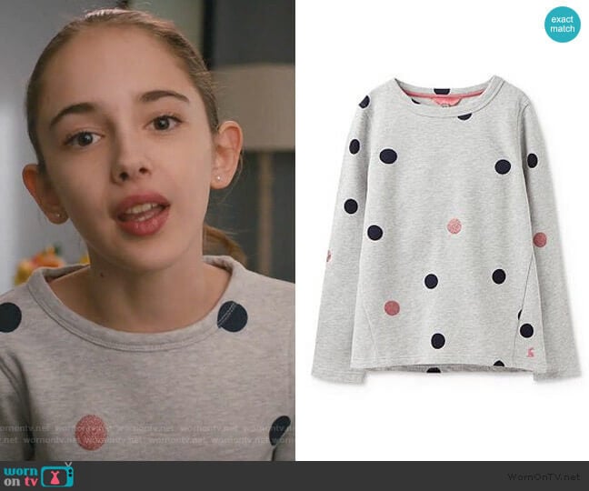 Joules Mart Loopback Graphic Sweatshirt worn by Anna-Kat Otto (Julia Butters) on American Housewife