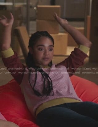 Kat’s pink colorblock sweater on The Bold Type