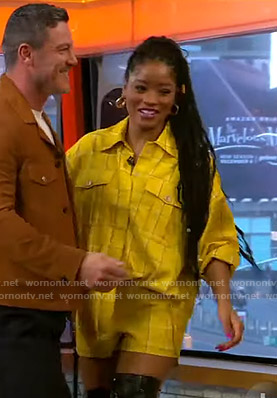 Keke’s yellow check shirt and shorts on GMA Strahan Sara And Keke