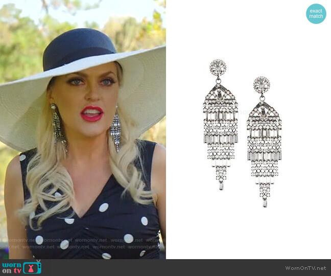Kenneth Jay Lane Gunmetal-Plated & Crystal Banquette Waterfall Post Earrings worn by Alexis Carrington (Elaine Hendrix) on Dynasty