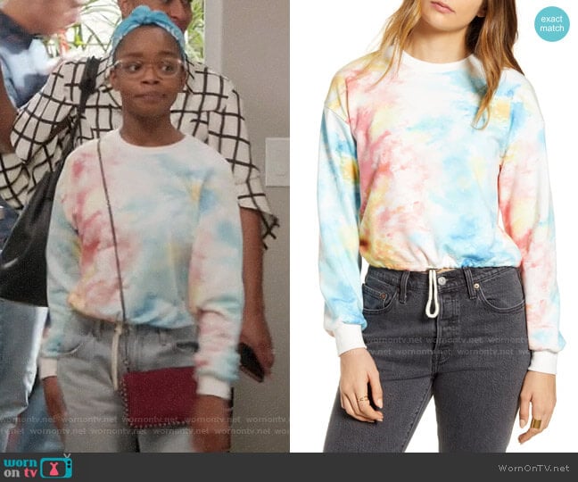 Kirious Tie Dye Cinch Crop Sweatshirt worn by Diane Johnson (Marsai Martin) on Black-ish