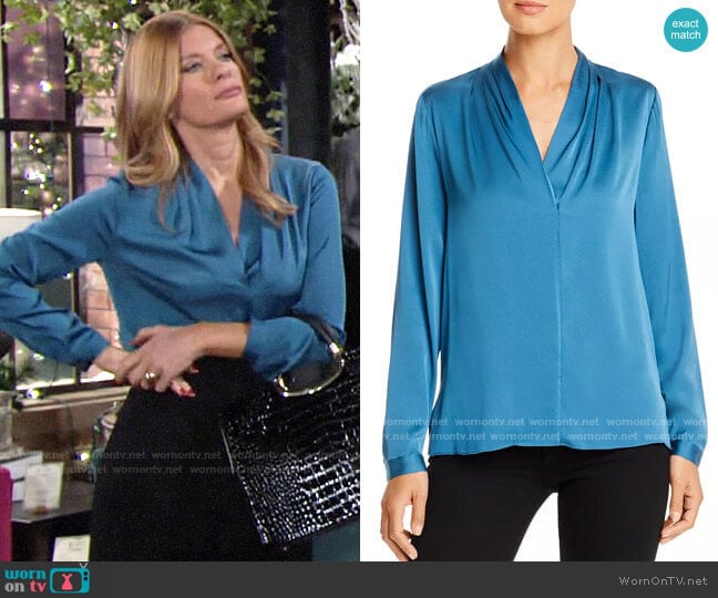 Kobi Halerpin Nellie Silk-Blend Pleated Blouse worn by Phyllis Summers (Michelle Stafford) on The Young and the Restless