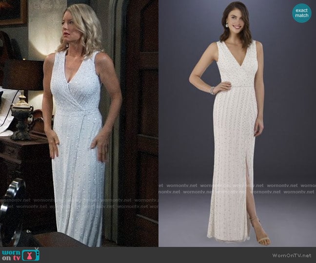 Lara Brandy Beaded Faux-Wrap V-Neck Wedding Dress worn by Nina Reeves (Cynthia Watros) on General Hospital