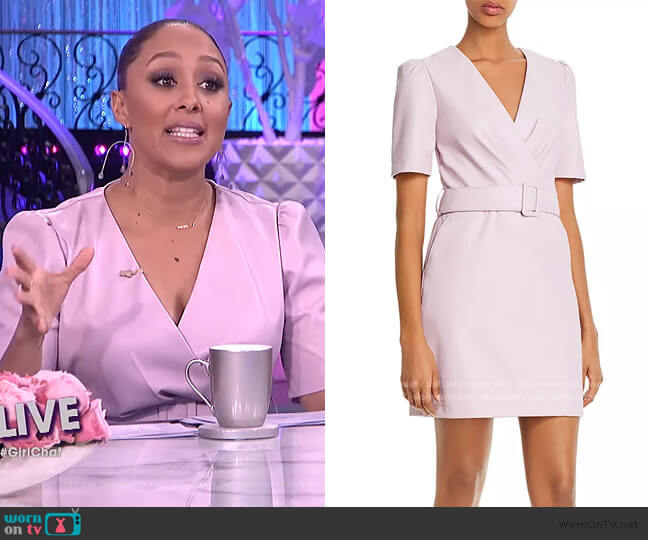 Lucy Paris Belted Faux Leather Sheath Dress worn by Tamera Mowry on The Real