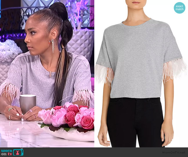 Lucy Paris Faux-Feather Trim Tee worn by Amanda Seales on The Real