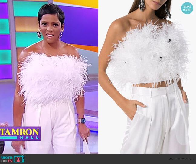 Michael Lo Sordo Cropped Feather Embellished Top worn by Tamron Hall on Tamron Hall Show