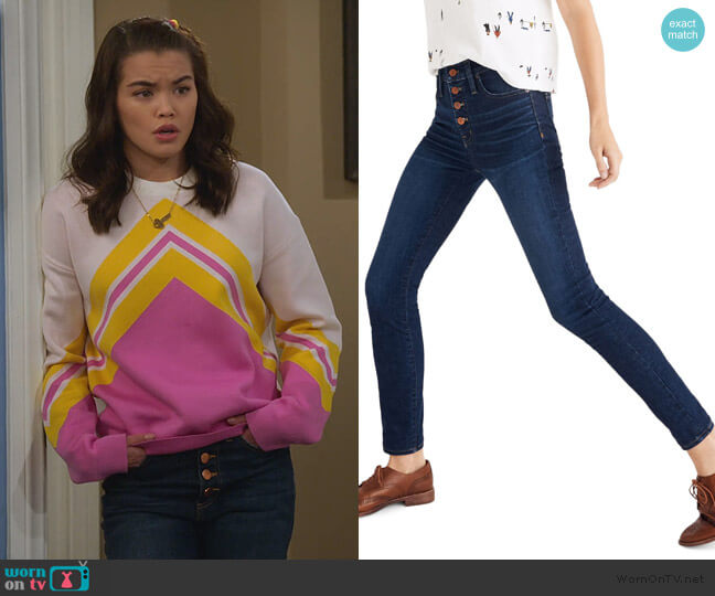 Madewell Button Front High Waist Skinny Jeans worn by Alexa Mendoza (Paris Berelc) on Alexa & Katie