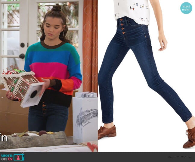 Madewell Button Front High Waist Skinny Jeans worn by Alexa Mendoza (Paris Berelc) on Alexa & Katie