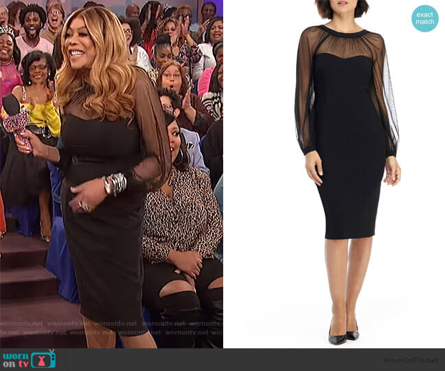 Maggy London Illusion Lace Long Sleeve Cocktail Dress worn by Wendy Williams on The Wendy Williams Show