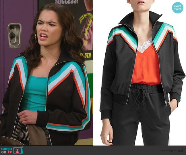 Maje Maneli Chevron-Stripe Track Jacket worn by Alexa Mendoza (Paris Berelc) on Alexa & Katie
