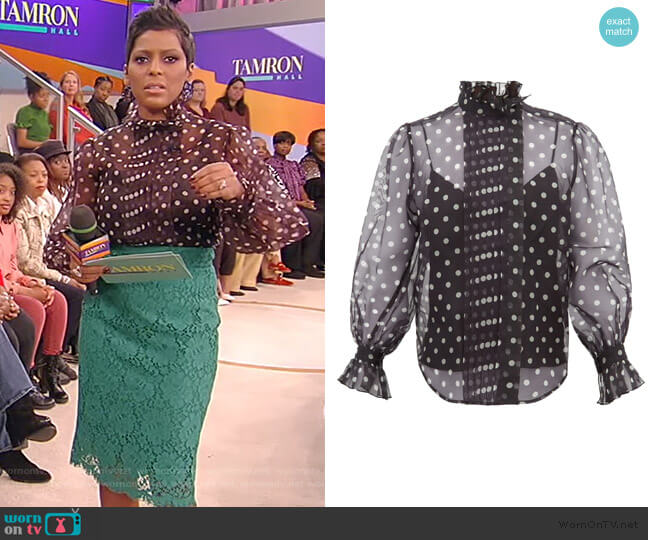 Marc Jacobs Polka-dot silk-organza blouse worn by Tamron Hall on Tamron Hall Show