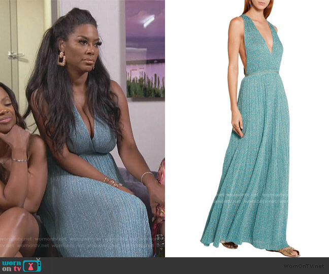 Missoni Metallic crochet-knit maxi dress worn by Kenya Moore on The Real Housewives of Atlanta