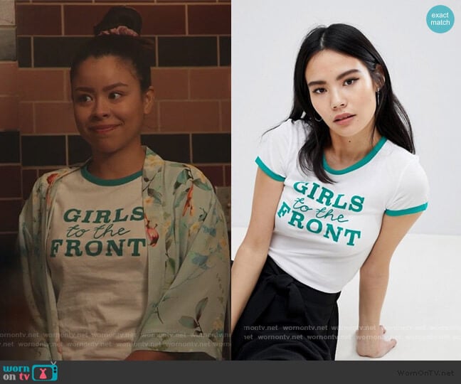Monki Girls Front Slogan T-Shirt worn by Mariana Foster (Cierra Ramirez) on Good Trouble