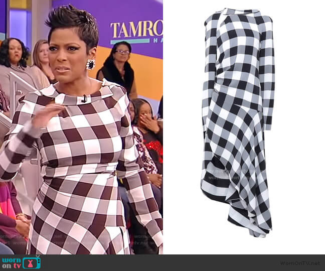 Monse Check Asymmetric Midi Dress worn by Tamron Hall on Tamron Hall Show