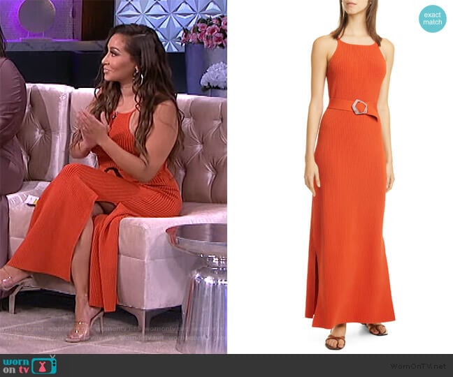 Nicholas Lily Ribbed Belted Maxi Dress worn by Adrienne Houghton on The Real