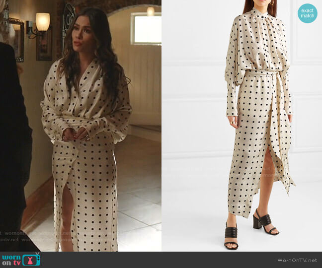 Petar Petrov Dublin Polka Dot Silk-Satin Twill Dress worn by Cristal Jennings (Daniella Alonso) on Dynasty