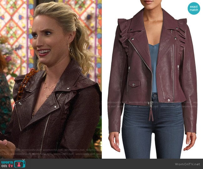 Paige Annika Leather Jacket worn by Mandy Baxter (Molly McCook) on Last Man Standing