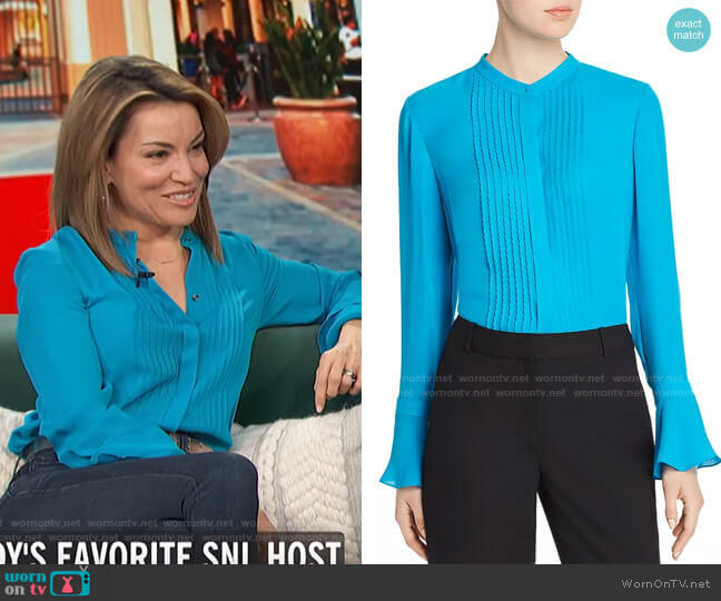 Elie Tahari Paige Pintucked Blouse worn by Kit Hoover on Access Hollywood