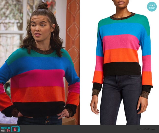 Pam & Gela Striped Sweater with Metallic Trim worn by Alexa Mendoza (Paris Berelc) on Alexa & Katie
