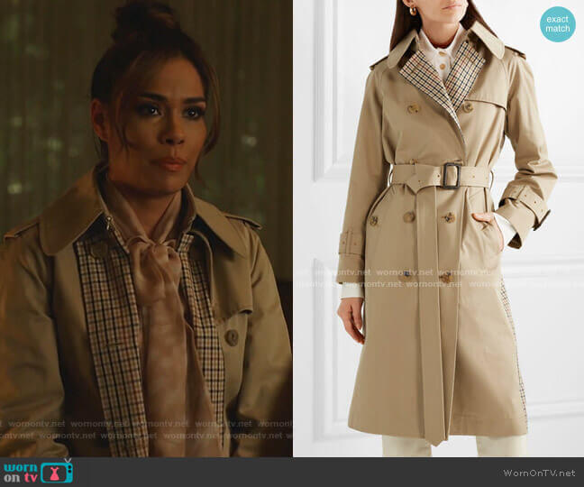 Mackintosh Paneled Cotton-Gabardine and Checked Twill Trench Coat worn by Cristal Jennings (Daniella Alonso) on Dynasty