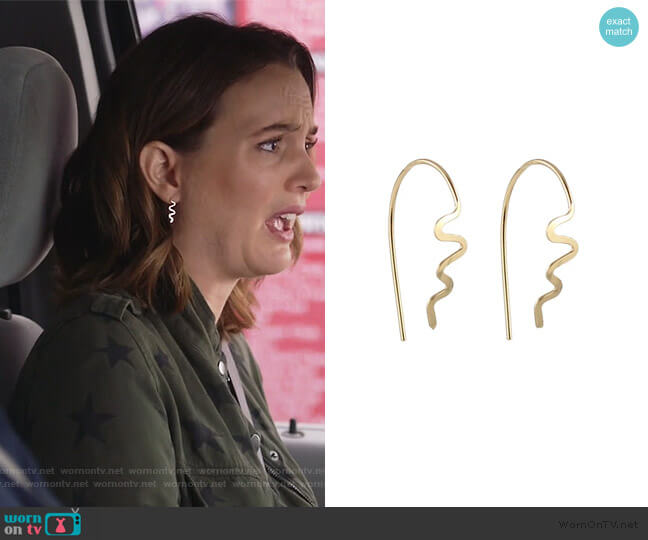 Peggy Li Small Aztec Spike Earrings worn by Angie (Leighton Meester) on Single Parents