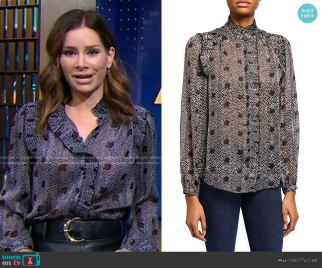 Ba&Sh Precious Printed Ruffle Blouse worn by Rebecca Jarvis on Good Morning America
