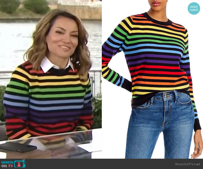 Madeleine Thompson x AQUA Rainbow-Stripe Sweater worn by Kit Hoover on Access Hollywood