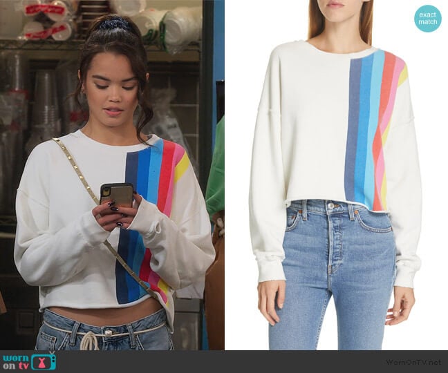 Re/Done Stripe Raw Sweatshirt worn by Alexa Mendoza (Paris Berelc) on Alexa & Katie
