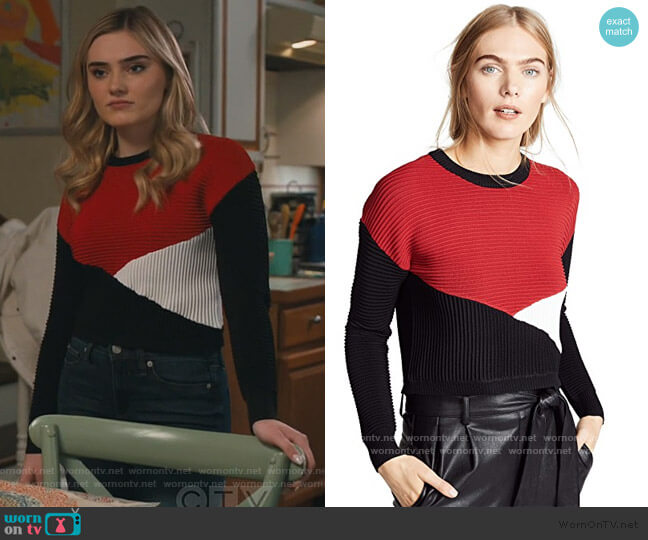 Rebecca Minkoff Scarlett Sweater worn by Taylor Otto (Meg Donnelly) on American Housewife