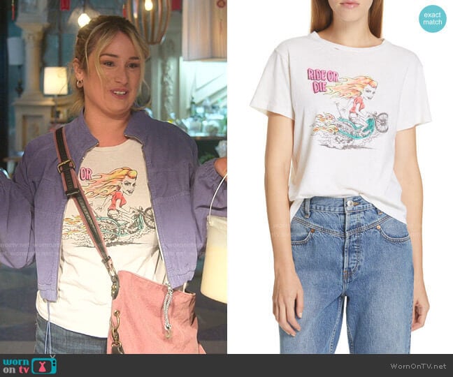 Re/done Ride or Die Classic Graphic Tee worn by Davia (Emma Hunton) on Good Trouble