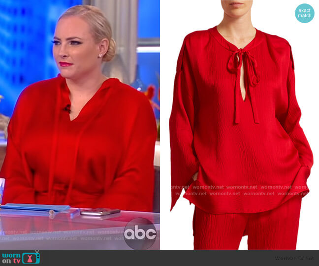 Roland Mouret Ciro Flared Silk-satin Blouse worn by Meghan McCain on The View