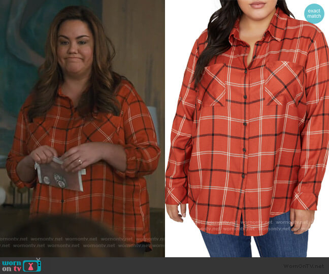 Sanctuary New Generation Plaid Boyfriend Shirt worn by Katie Otto (Katy Mixon) on American Housewife