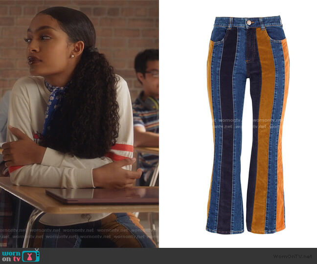 See by Chloe Denim Stripe Pants worn by Zoey Johnson (Yara Shahidi) on Grown-ish