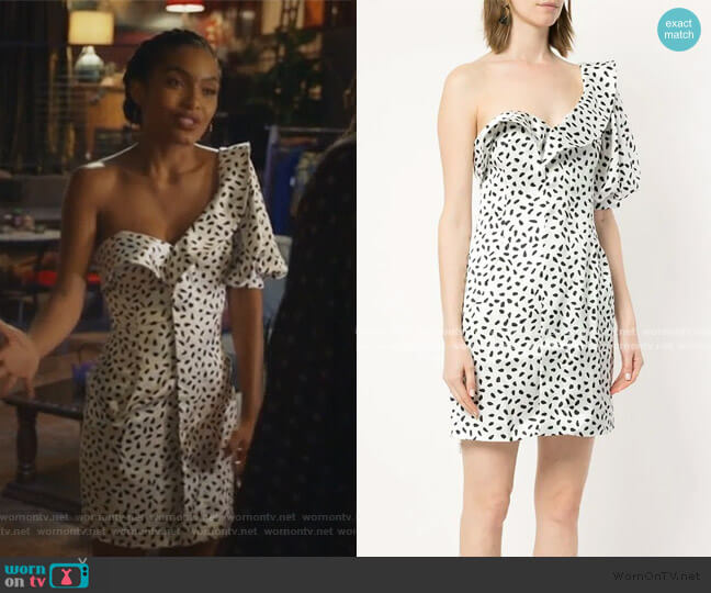 Self Portrait Printed One-Shoulder Mini Dress worn by Zoey Johnson (Yara Shahidi) on Grown-ish