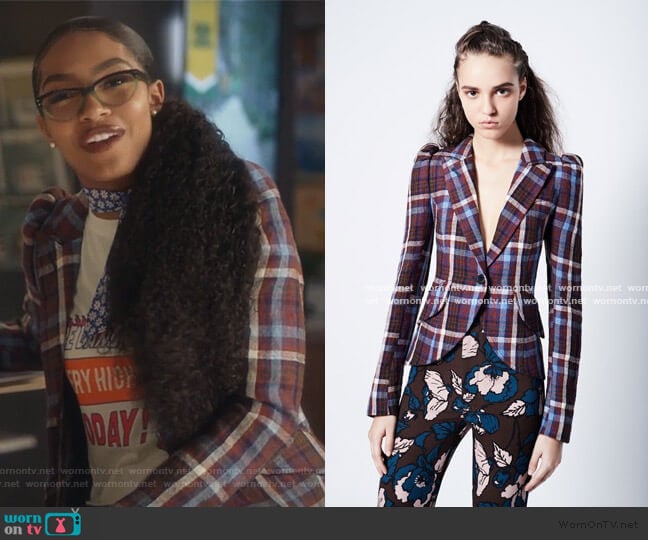 Smythe Plaid Blazer worn by Zoey Johnson (Yara Shahidi) on Grown-ish
