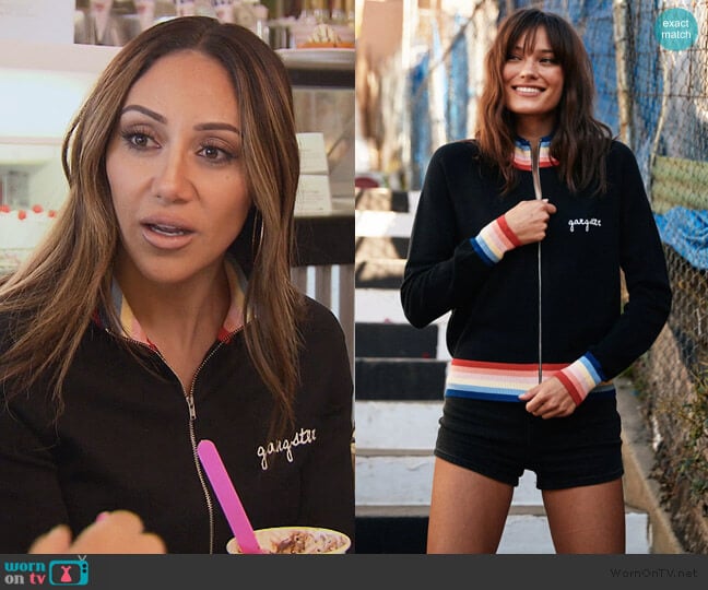Spiritual Gangster Madeleine Thompson X Sg Stripe Knit Jacket worn by Melissa Gorga on The Real Housewives of New Jersey