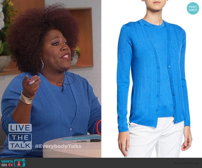 St. John Wool-Silk Pointelle Rib Shell worn by Sheryl Underwood on The Talk