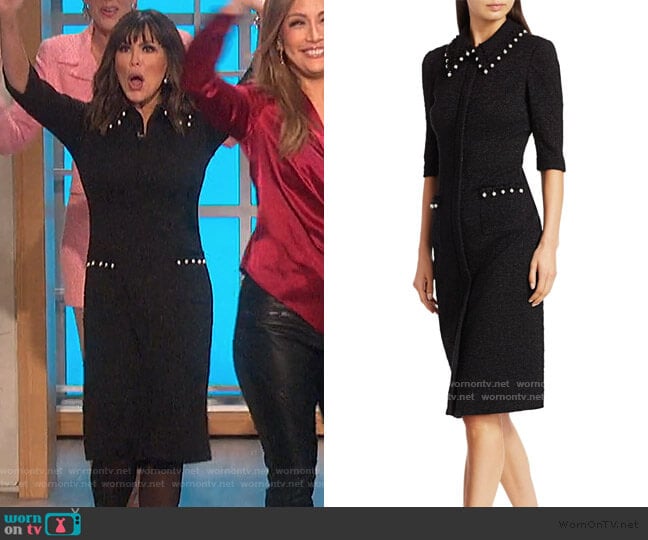 Teri Jon Boucle Faux Pearl-Trimmed Sheath Dress worn by Marie Osmond on The Talk
