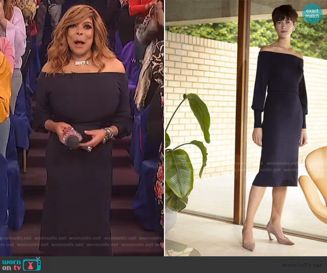 The Fold London Toulouse Dress Navy Viscose worn by Wendy Williams on The Wendy Williams Show