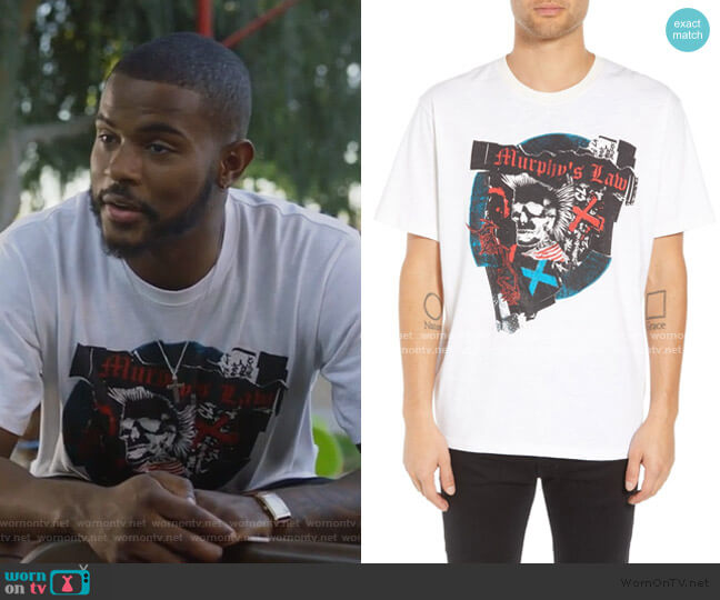 The Kooples Murphy's Law Graphic T-Shirt worn by Aaron Jackson (Trevor Jackson) on Grown-ish
