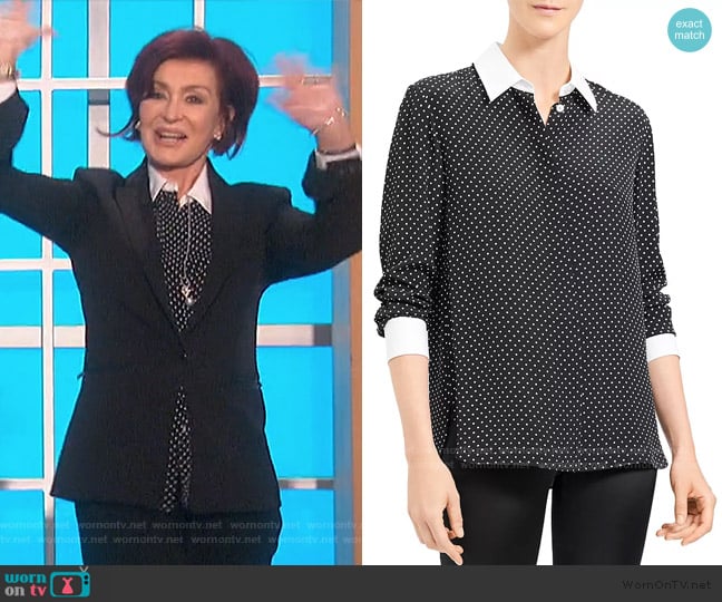 Theory Crepe Polka Dot Shirt worn by Sharon Osbourne on The Talk