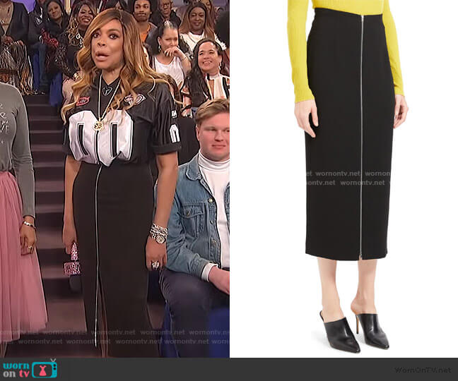 Theory High Waist Zip Pencil Midi Skirt worn by Wendy Williams on The Wendy Williams Show