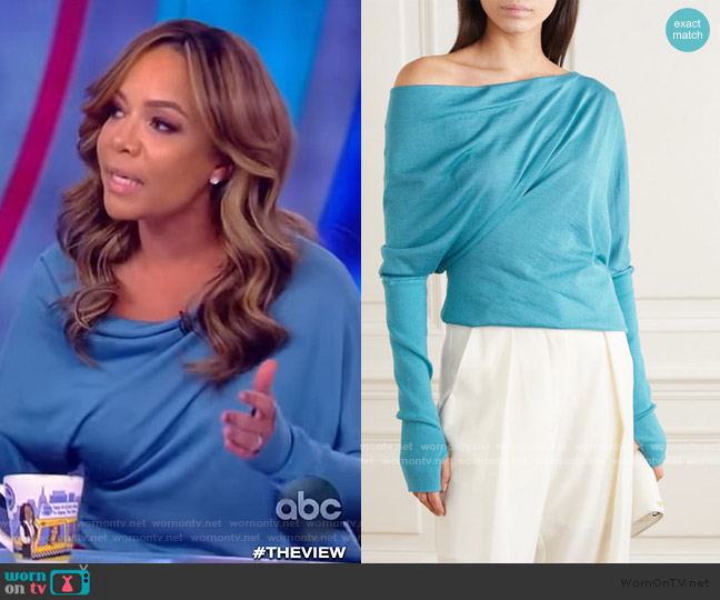 Tom Ford One-shoulder cashmere and silk-blend sweater worn by Sunny Hostin on The View