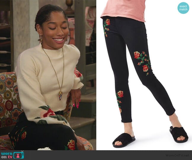 Topshop Jamie Embroidered Pants worn by Reagan (Iman Benson) on Alexa & Katie