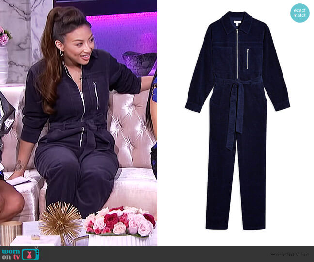 Topshop Navy Corduroy Boiler Jumpsuit worn by Jeannie Mai on The Real