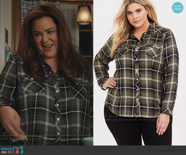 Torrid Plaid Twill Button Front Slim Fit Shirt