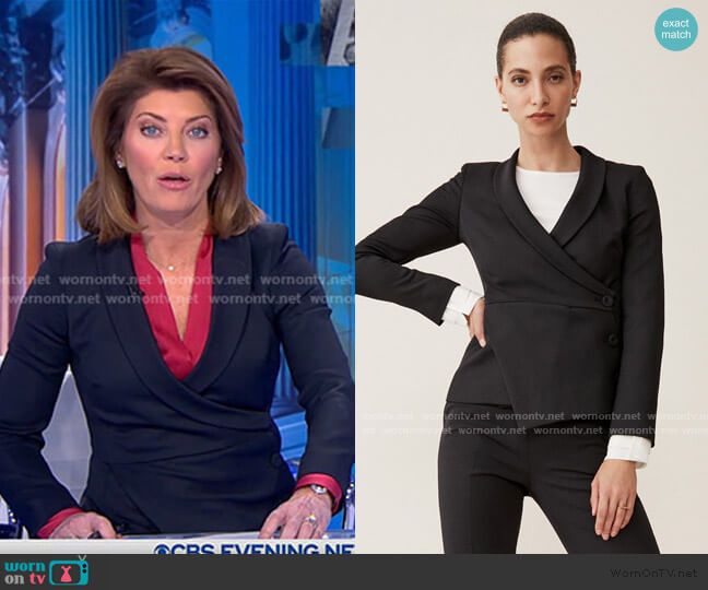 The Fold London Ultimate Wool Asymmetric Jacket worn by Norah O'Donnell on CBS Evening News