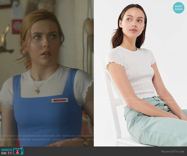 Urban Outfitters Pointelle Lettuce-Edge Baby Tee worn by Nancy Drew (Kennedy McMann) on Nancy Drew